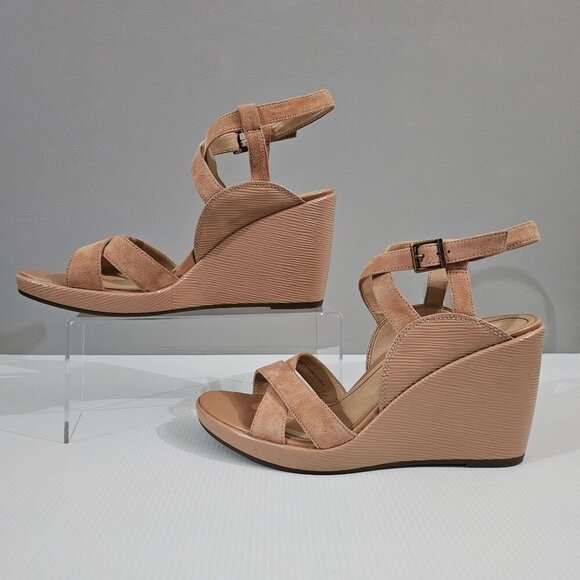 NEW Vionic Bonita Wedge Women 11 Macaroon Tan Suede Leather Orthotic Sandal - Picture 2 of 13
